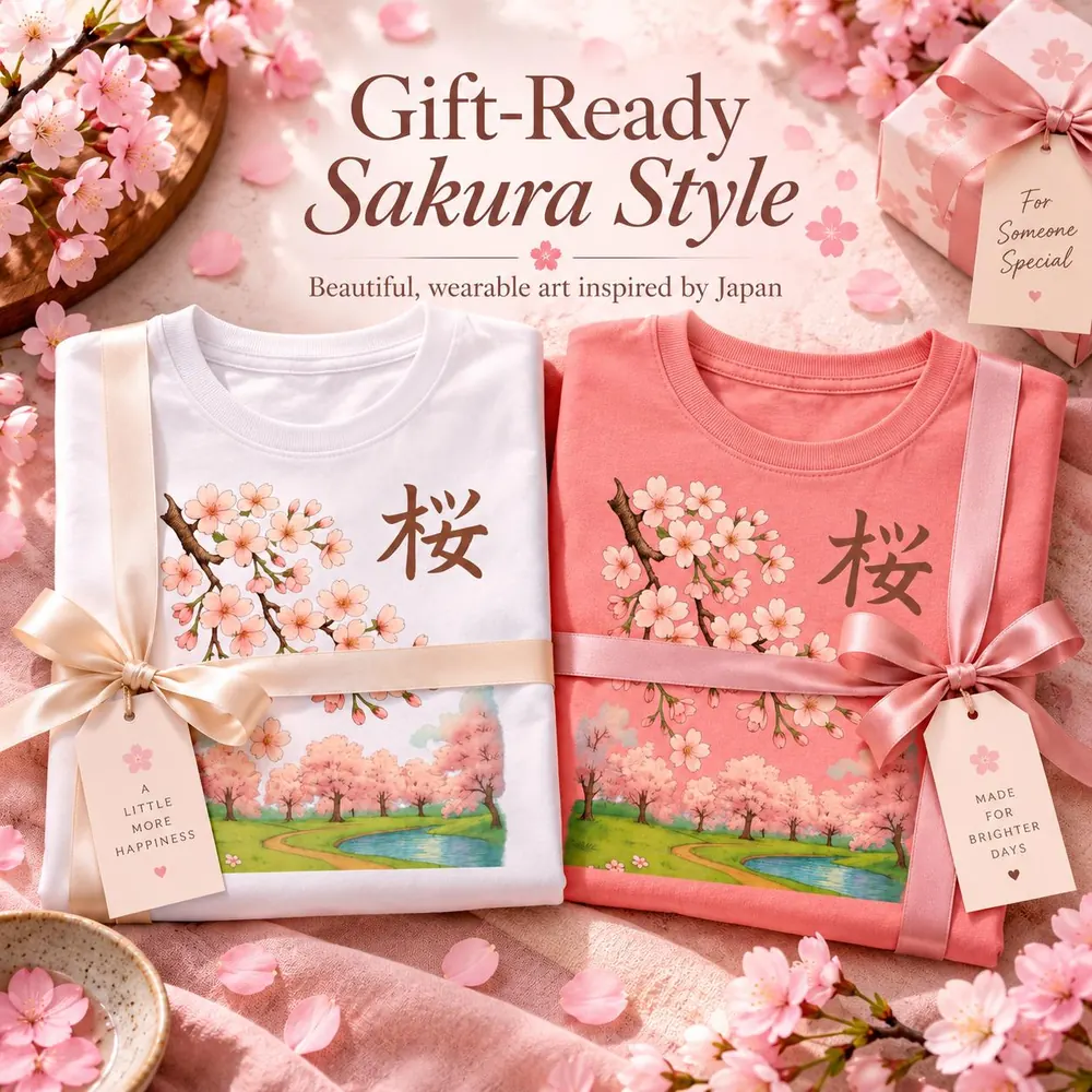 Cherry Blossom T-Shirt — Sakura Kanji & Spring Landscape