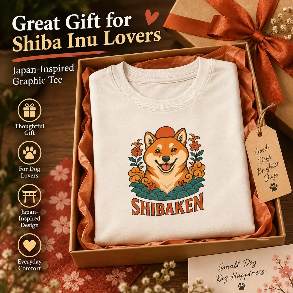 Shiba Inu T-Shirt — Smiling Shiba Tee with Japanese Waves