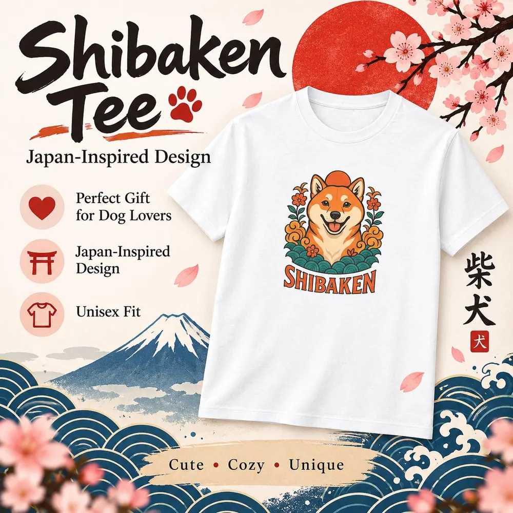 Shiba Inu T-Shirt — Smiling Shiba Tee with Japanese Waves