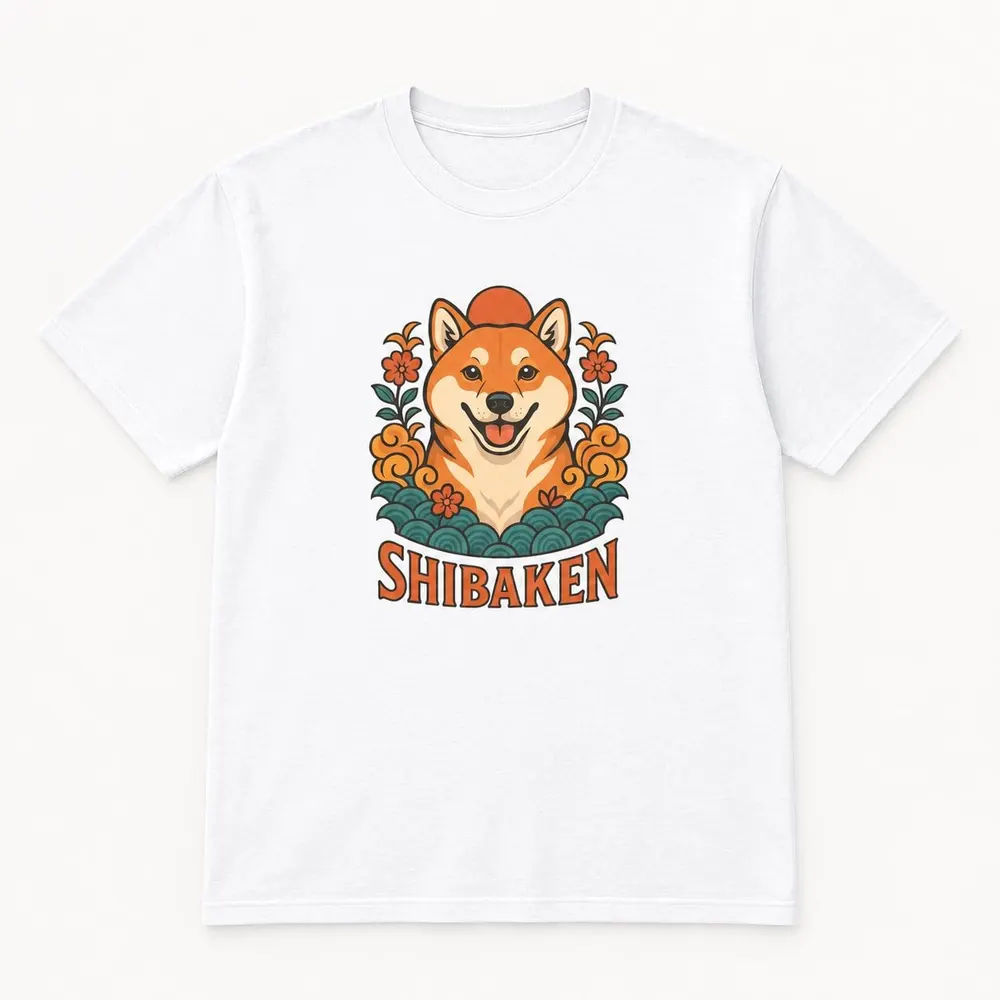 Shiba Inu T-Shirt — Smiling Shiba Tee with Japanese Waves