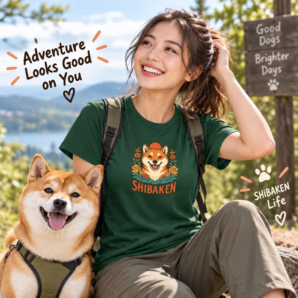 Shiba Inu T-Shirt — Smiling Shiba Tee with Japanese Waves