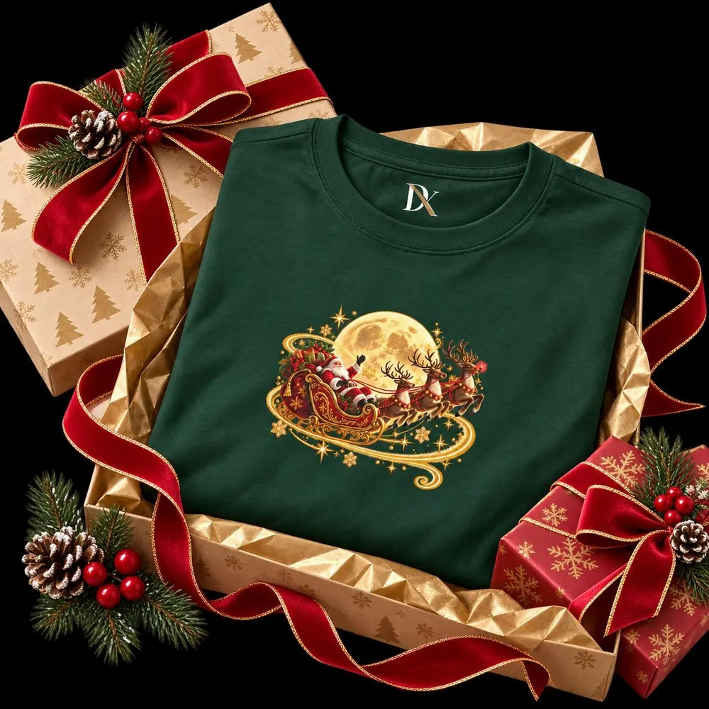 サンタのそりキッズTシャツ — 満月を渡るトナカイ | DXDepartmentStore